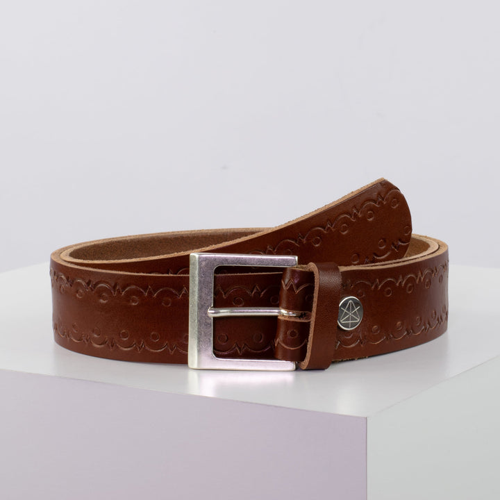 Ledergürtel 4cm mit Schnalle Graz silber matt cognac Lochwelle