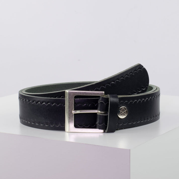 Ledergürtel 4cm mit Schnalle Graz silber matt navi kleine Welle