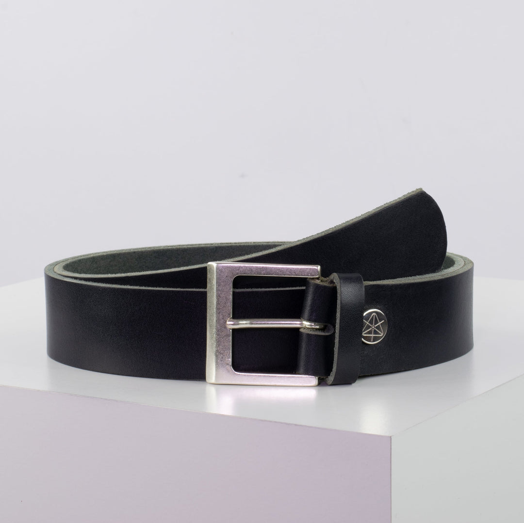Ledergürtel 4cm mit Schnalle Graz silber matt navi ohne Muster
