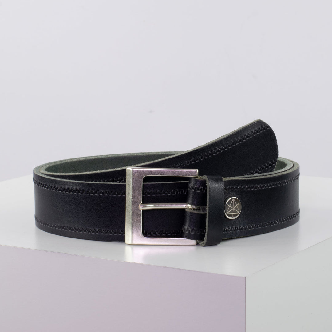 Ledergürtel 4cm mit Schnalle Graz silber matt navi Reißverschluss