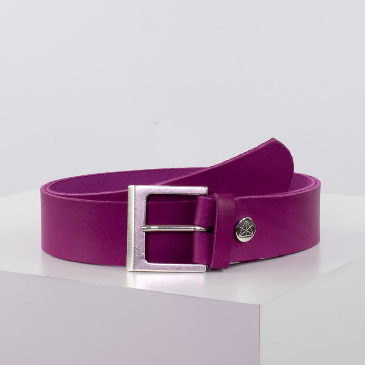 Ledergürtel 4cm mit Schnalle Graz silber matt pink ohne Muster