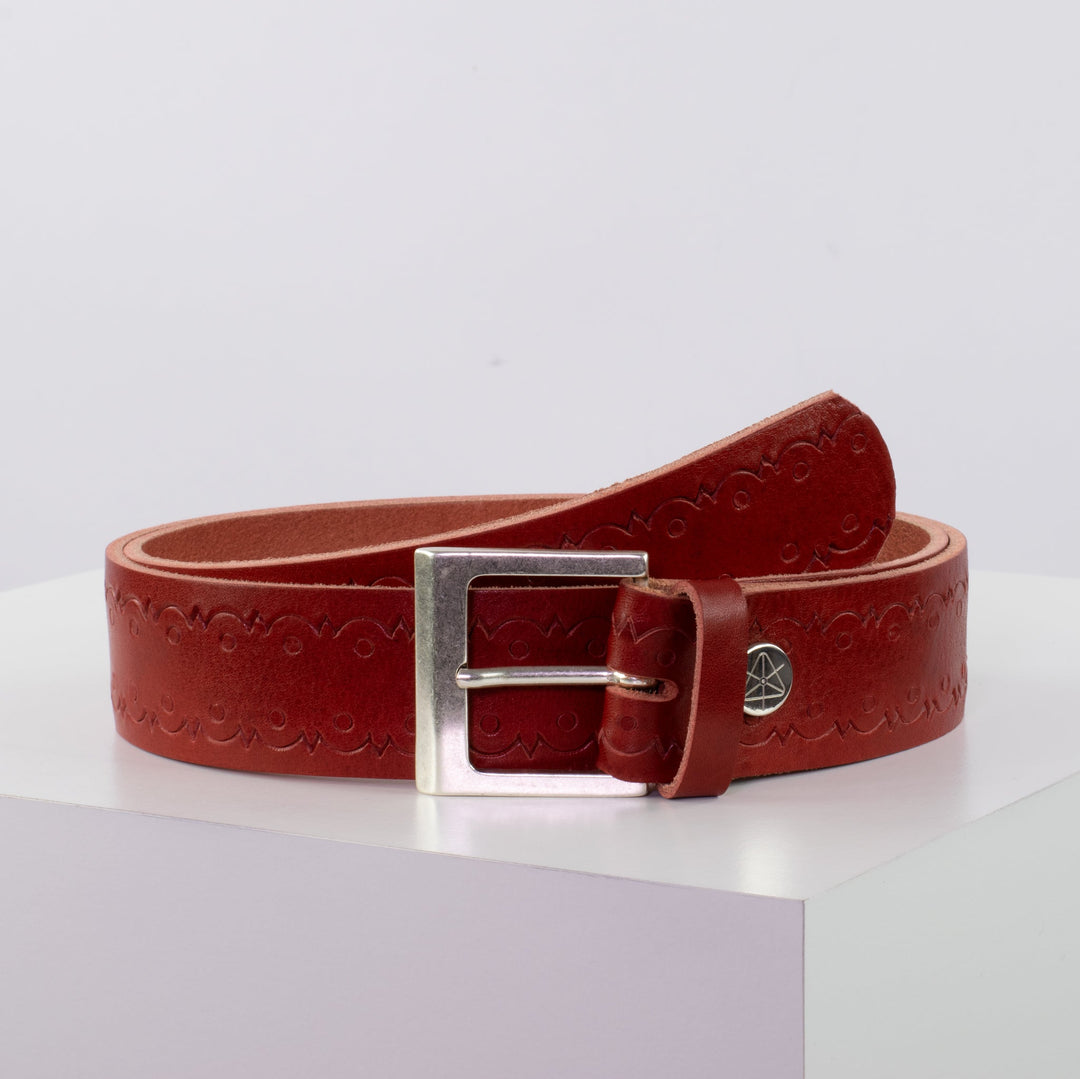 Ledergürtel 4cm mit Schnalle Graz silber matt rot Lochwelle