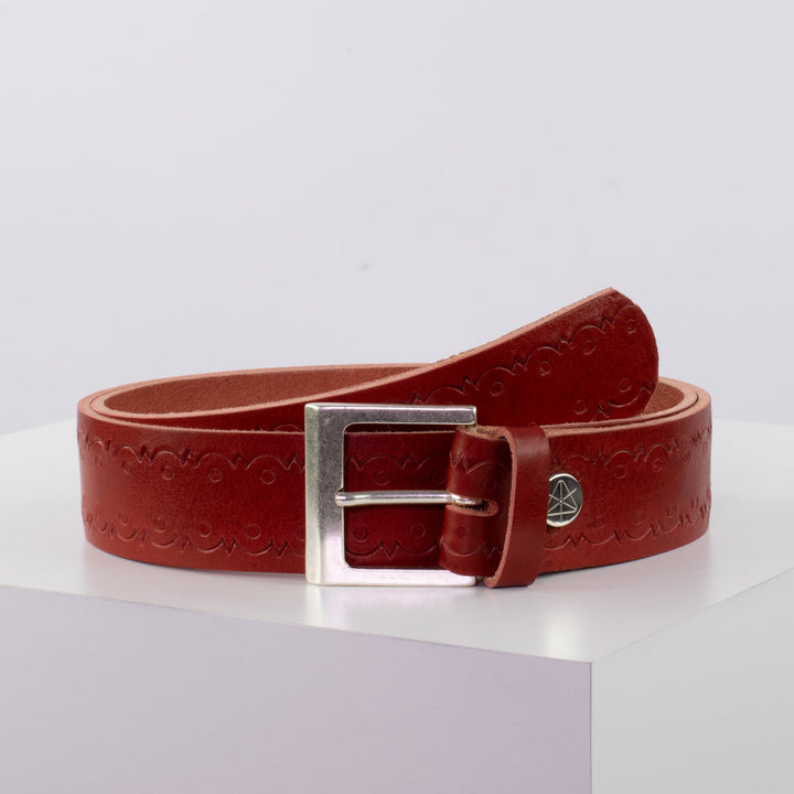 Ledergürtel 4cm mit Schnalle Graz silber matt rot Lochwelle