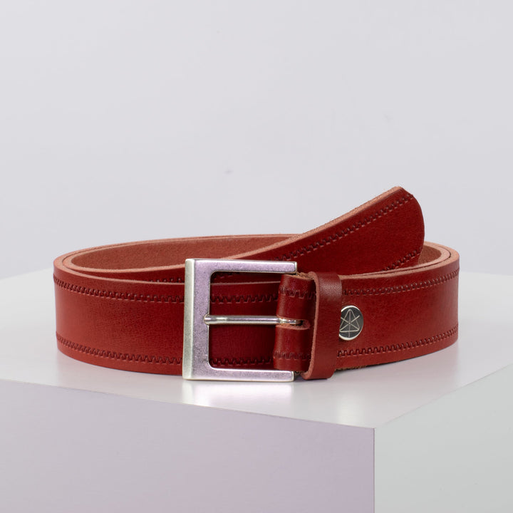 Ledergürtel 4cm mit Schnalle Graz silber matt rot Reißverschluss