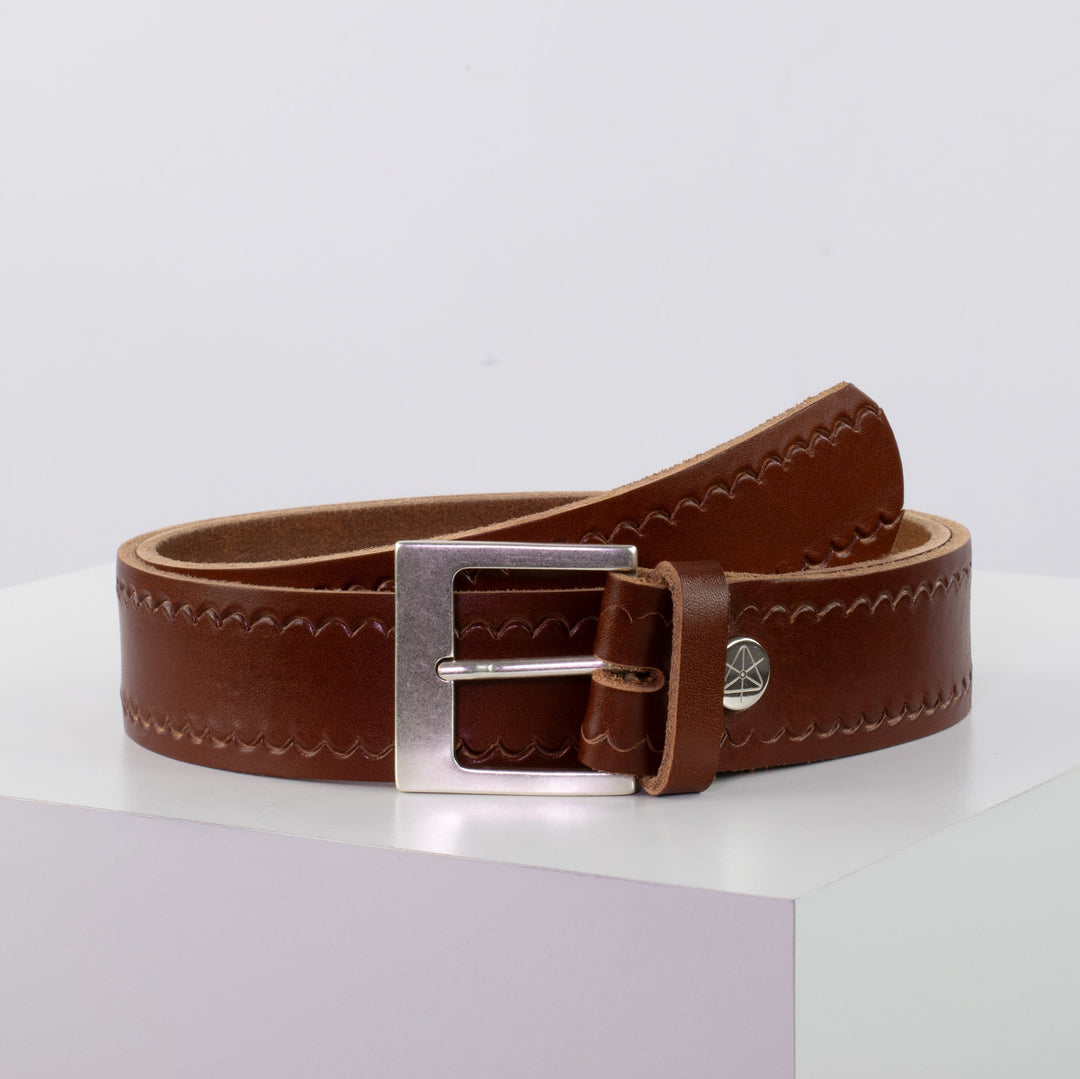 Ledergürtel 4cm mit Schnalle Odessa silber cognac kleine Welle