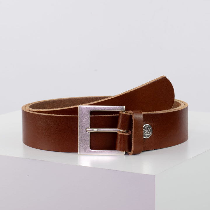 Ledergürtel 4cm mit Schnalle Odessa silber cognac ohne Muster
