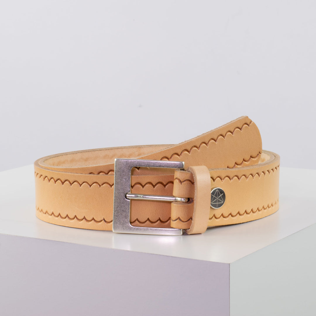Ledergürtel 4cm mit Schnalle Odessa silber natur kleine Welle