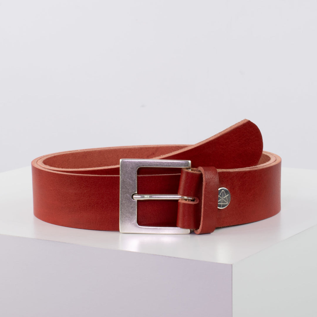 Ledergürtel 4cm mit Schnalle Odessa silber rot ohne Muster
