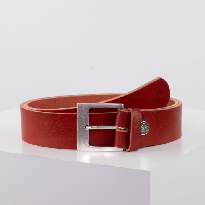 Ledergürtel 4cm mit Schnalle Odessa silber rot ohne Muster