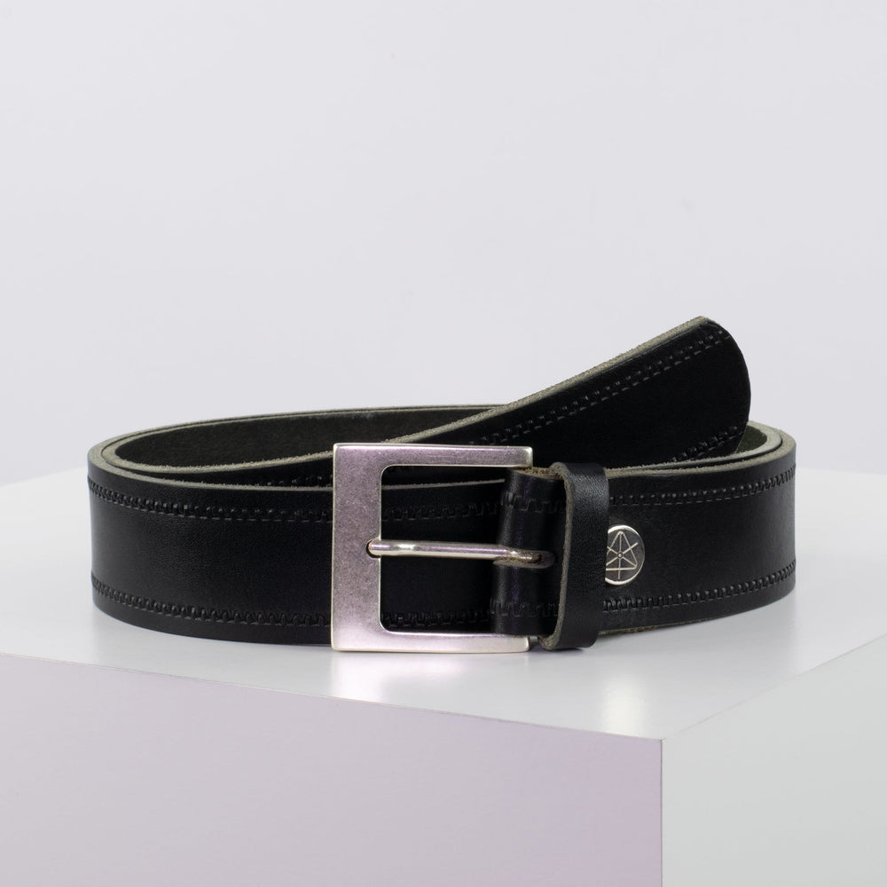 Ledergürtel 4cm mit Schnalle Odessa silber schwarz Reißverschluss