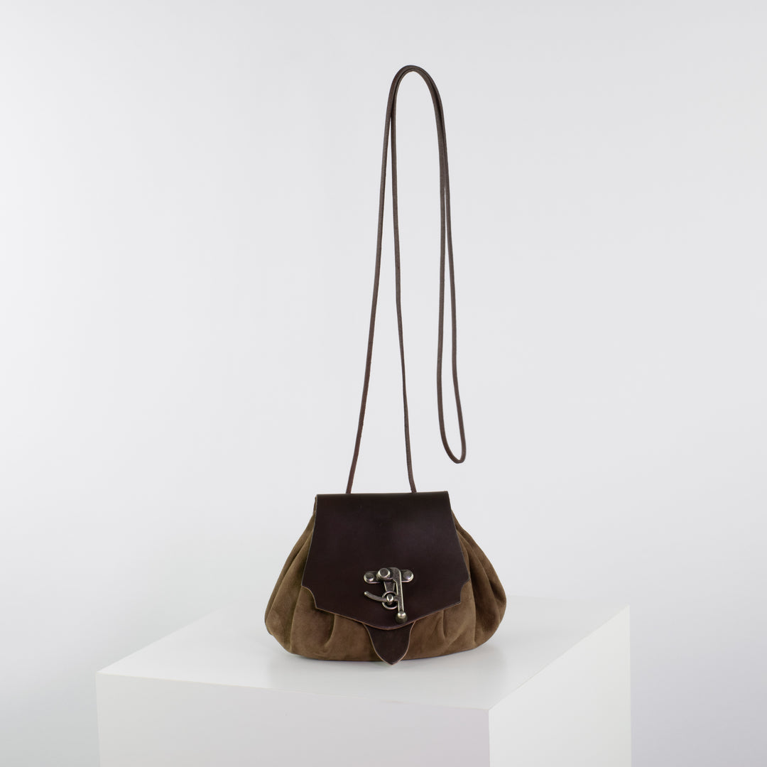 Hand- &amp; Gürteltasche Größe M hellbraun Velourseder