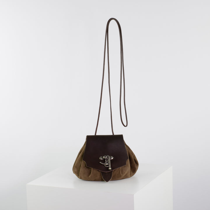 Hand- &amp; Gürteltasche Größe M hellbraun Velourseder