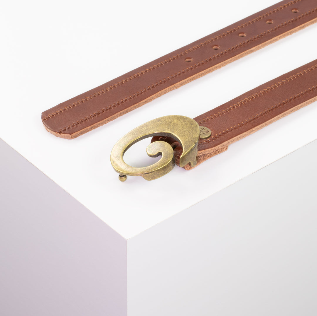 Ledergürtel 3cm mit Schnalle Schnecke messing cognac Reißverschluss