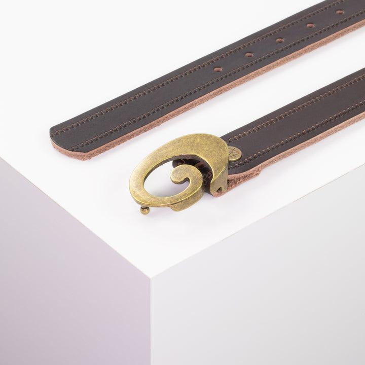 Ledergürtel 3cm mit Schnalle Schnecke messing dunkelbraun Reißverschluss
