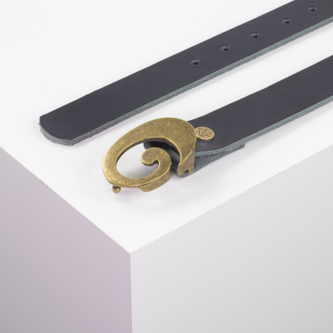 Ledergürtel 3cm mit Schnalle Schnecke messing navi ohne Muster