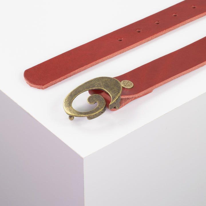 Ledergürtel 3cm mit Schnalle Schnecke messing rot ohne Muster