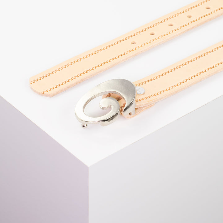 Ledergürtel 3cm mit Schnalle Schnecke silber glänzend natur Reißverschluss