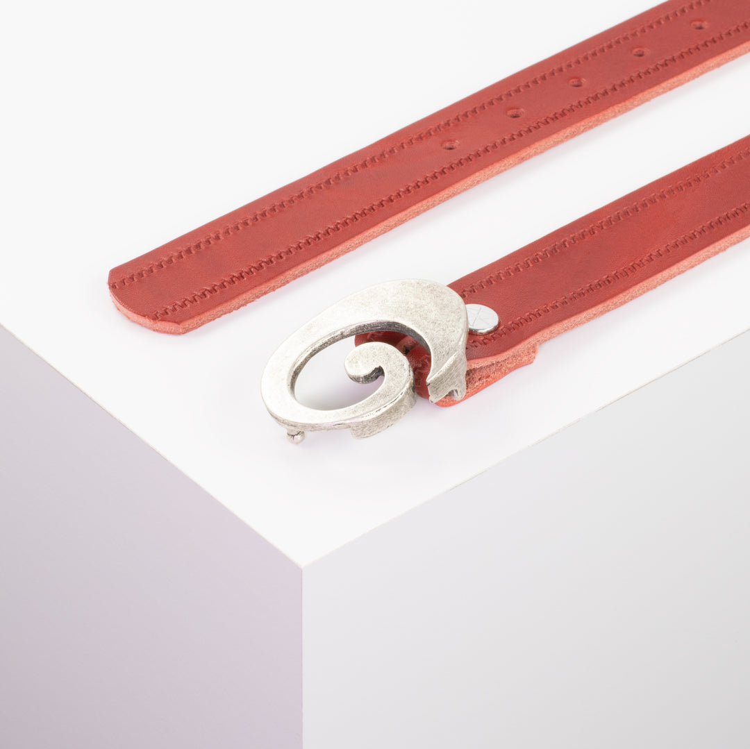 Ledergürtel 3cm mit Schnalle Schnecke silber matt rot Reißverschluss