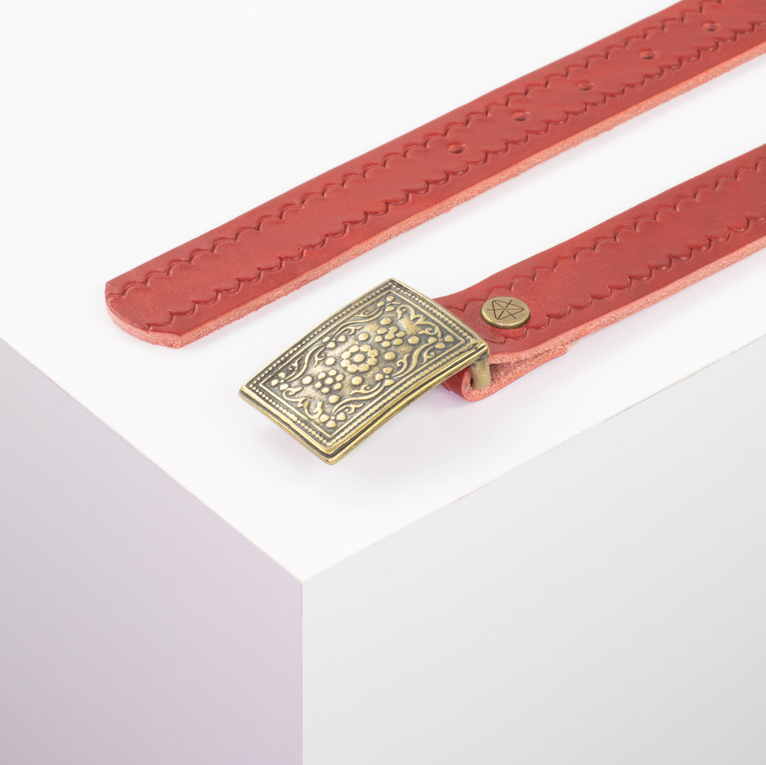 Ledergürtel 3cm mit Schnalle Kitzbühel messing rot kleine Welle