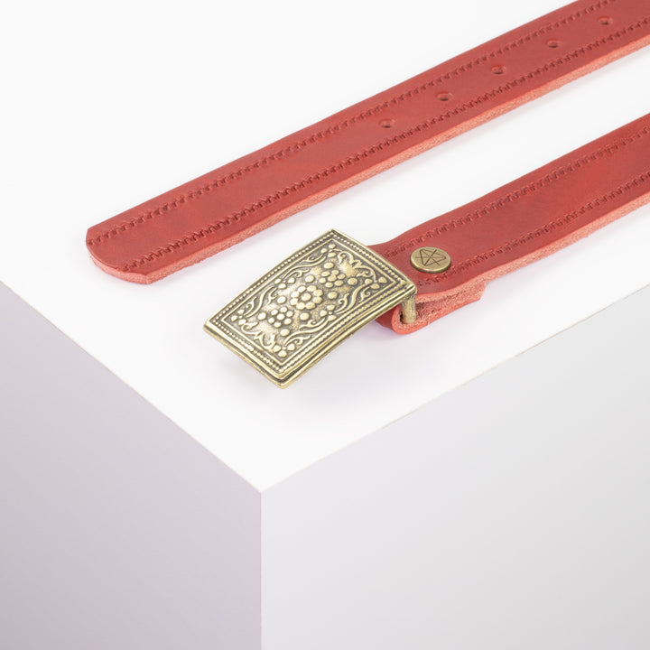 Ledergürtel 3cm mit Schnalle Kitzbühel messing rot Reißverschluss