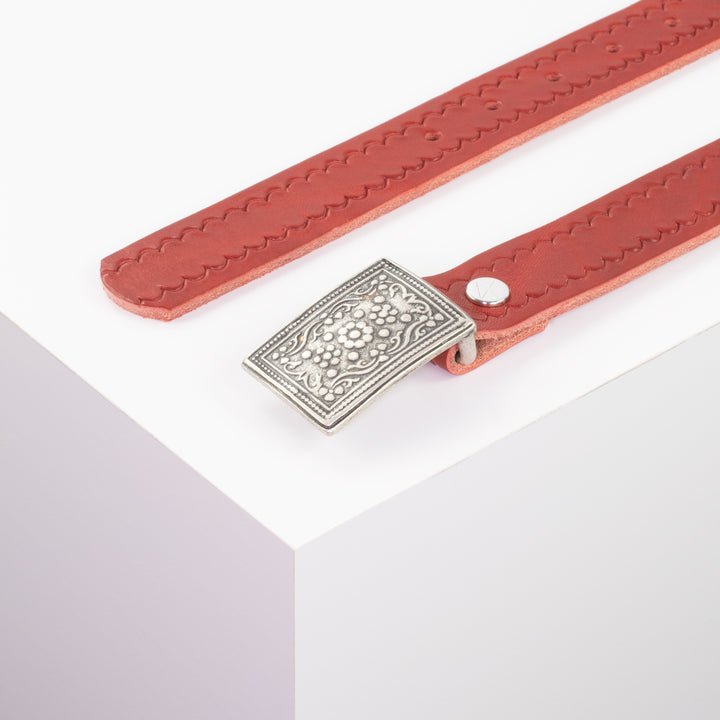 Ledergürtel 3cm mit Schnalle Kitzbühel silber rot kleine Welle