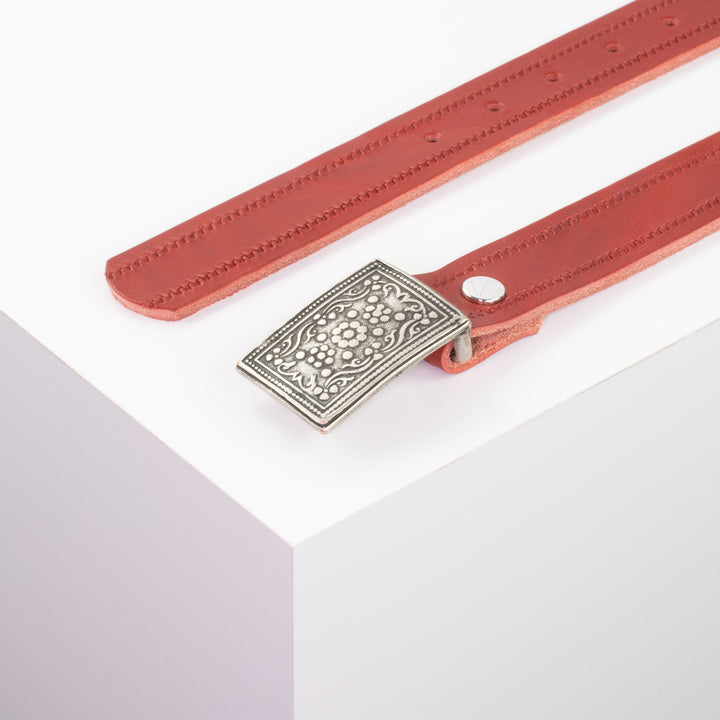 Ledergürtel 3cm mit Schnalle Kitzbühel silber rot Reißverschluss