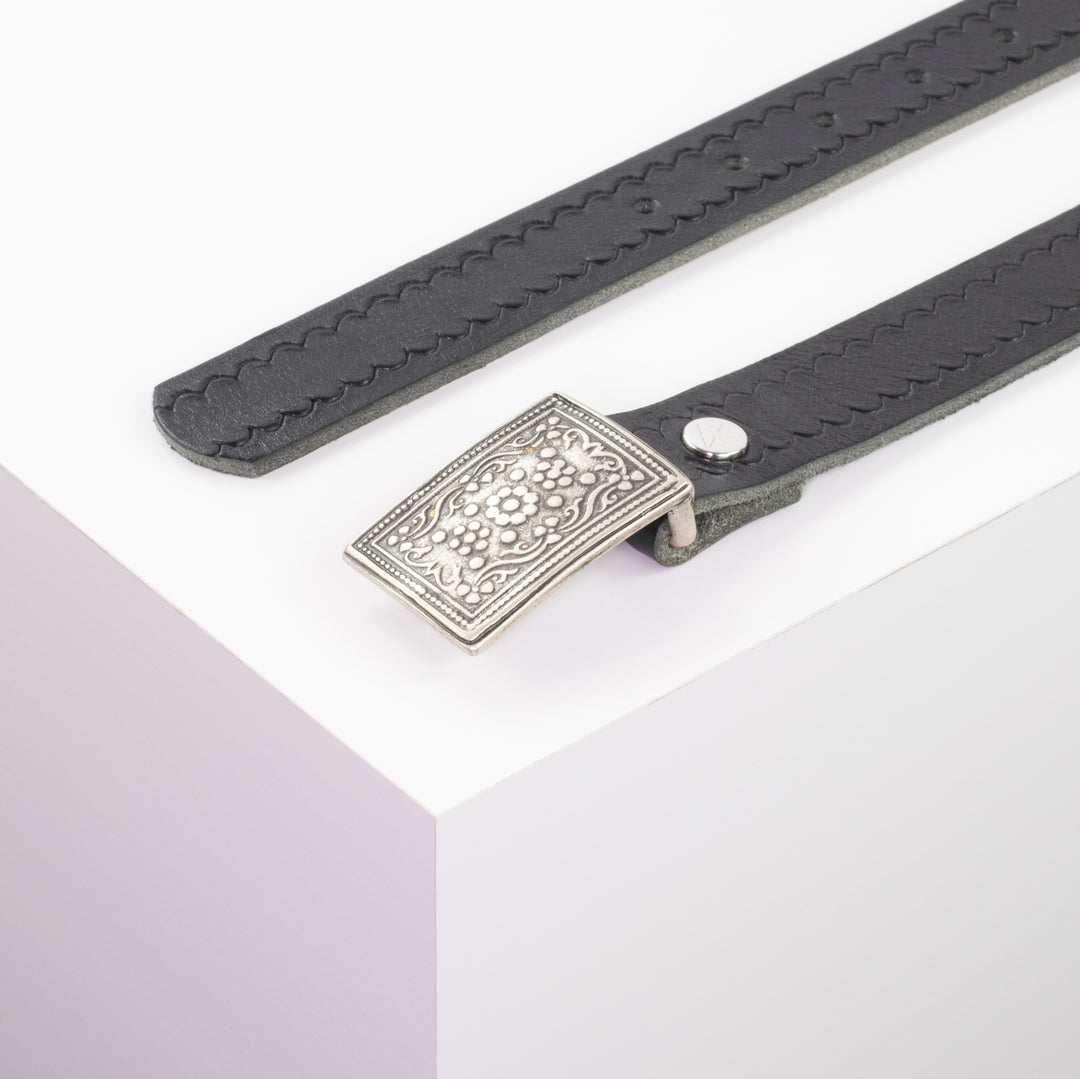 Ledergürtel 3cm mit Schnalle Kitzbühel silber schwarz kleine Welle