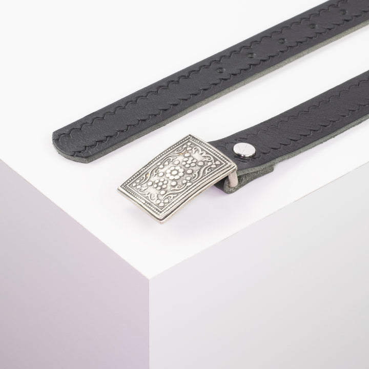 Ledergürtel 3cm mit Schnalle Kitzbühel silber schwarz kleine Welle