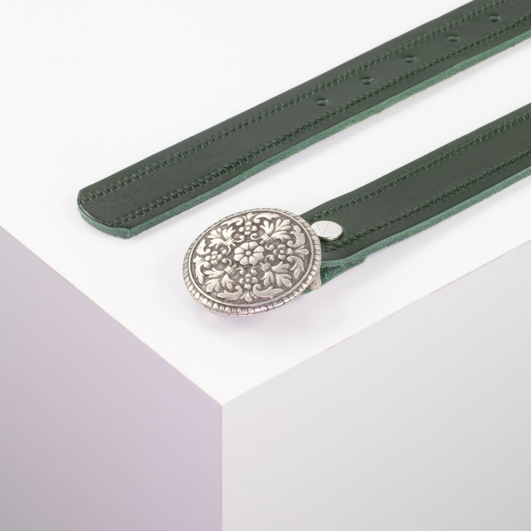 Ledergürtel 3cm mit Schnalle Montafon silber grün Reißverschluss
