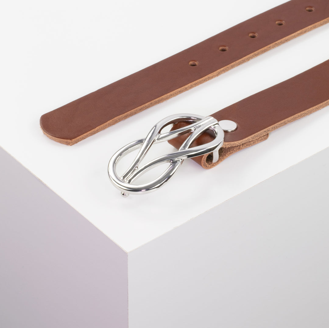 Ledergürtel 3cm mit Schnalle Havanna silber glänzend cognac ohne Muster