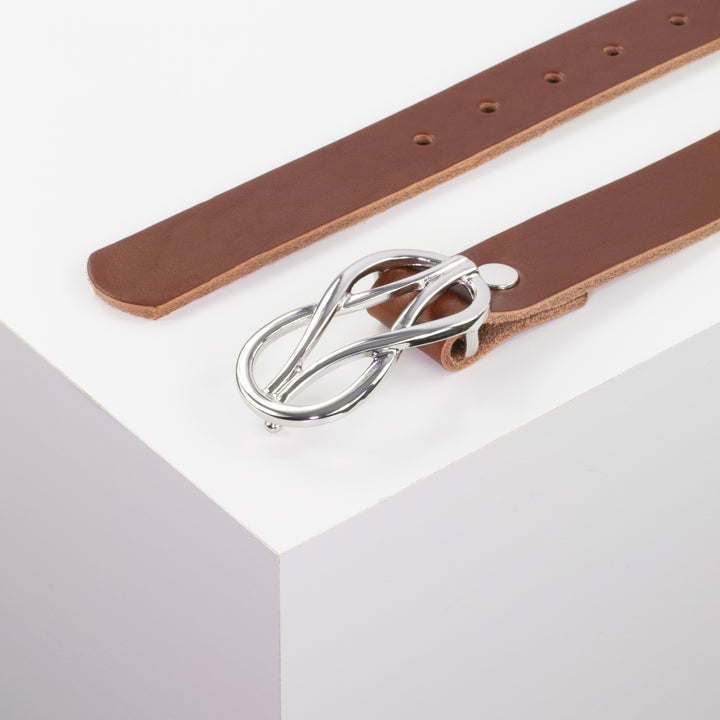 Ledergürtel 3cm mit Schnalle Havanna silber glänzend cognac ohne Muster
