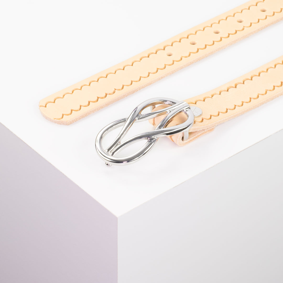 Ledergürtel 3cm mit Schnalle Havanna silber glänzend natur kleine Welle