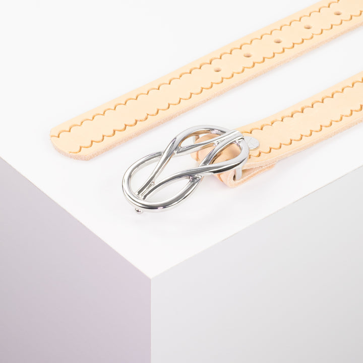 Ledergürtel 3cm mit Schnalle Havanna silber glänzend natur kleine Welle