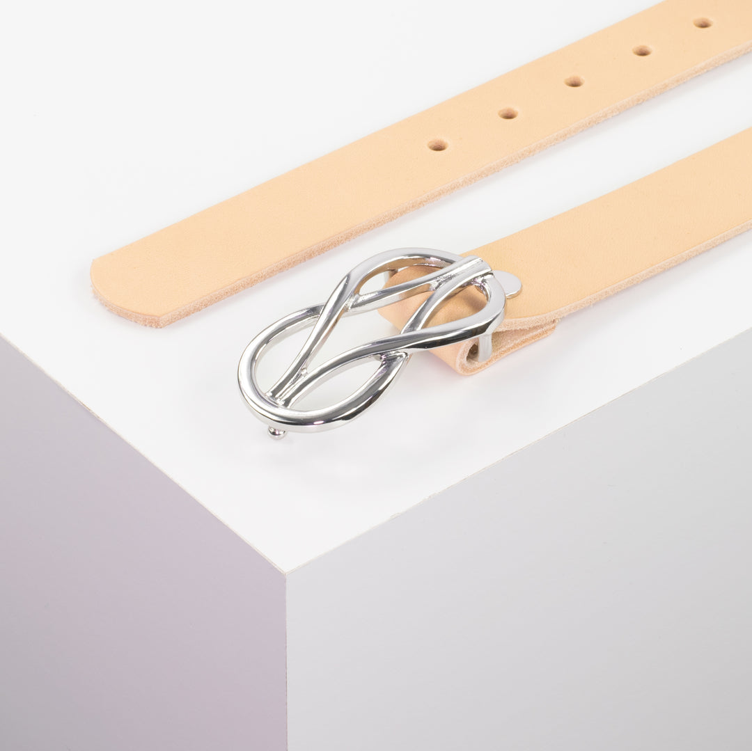 Ledergürtel 3cm mit Schnalle Havanna silber glänzend natur ohne Muster