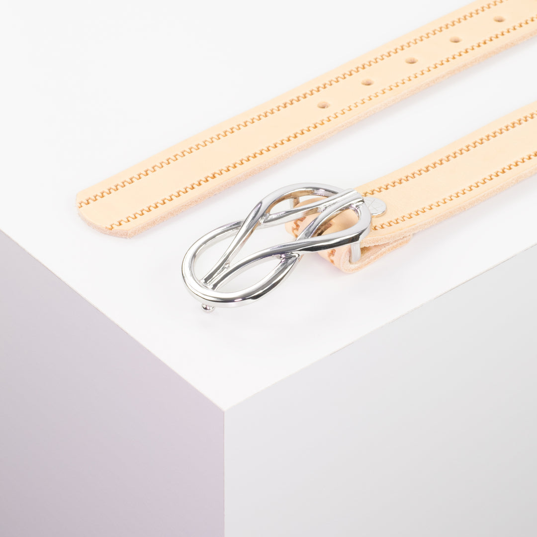 Ledergürtel 3cm mit Schnalle Havanna silber glänzend natur Reißverschluss