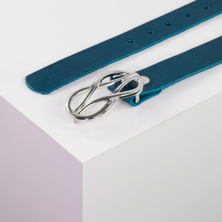 Ledergürtel 3cm mit Schnalle Havanna silber glänzend petrol ohne Muster