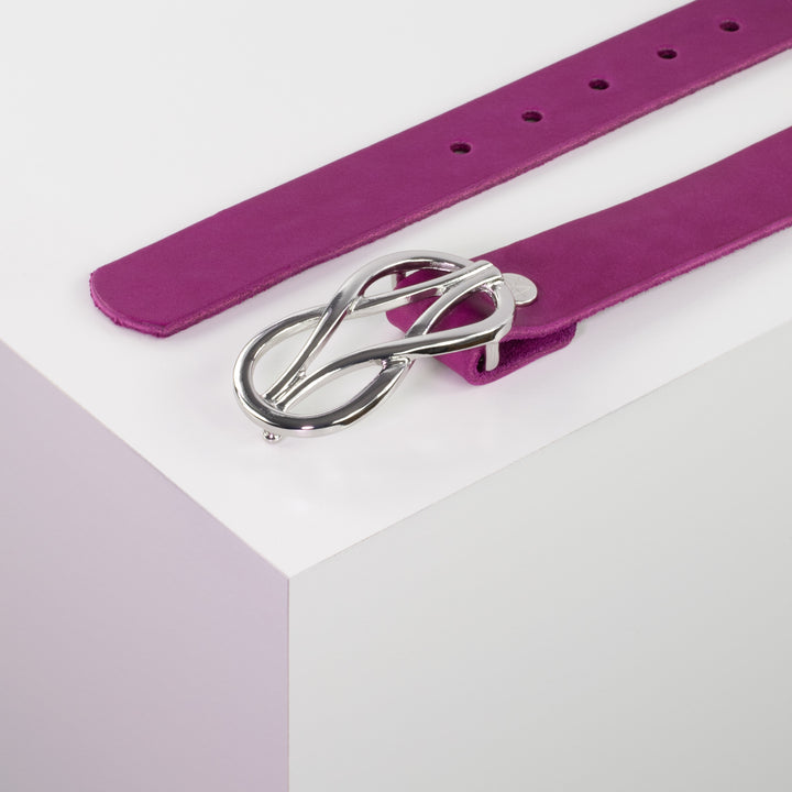 Ledergürtel 3cm mit Schnalle Havanna silber glänzend pink ohne Muster