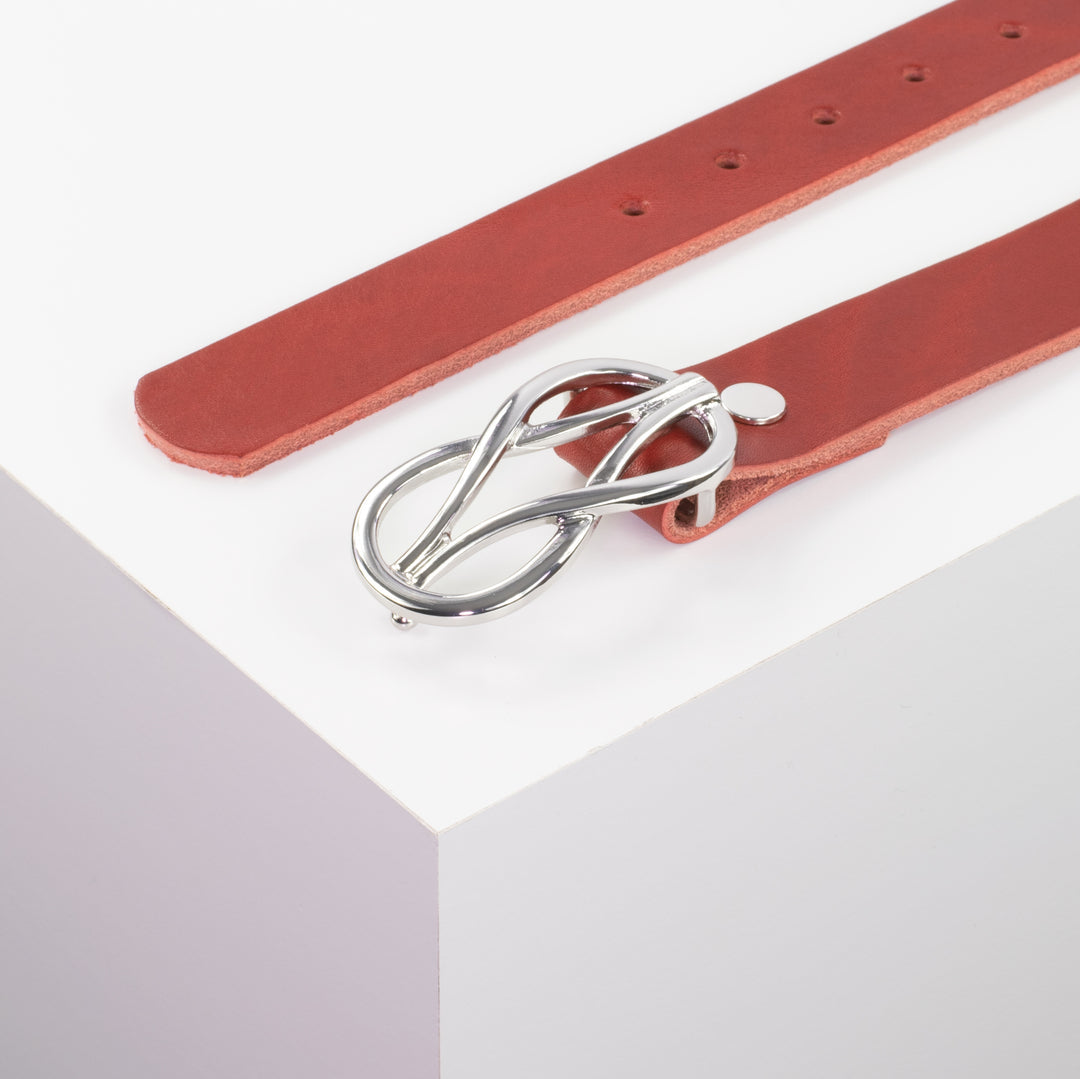 Ledergürtel 3cm mit Schnalle Havanna silber glänzend rot ohne Muster