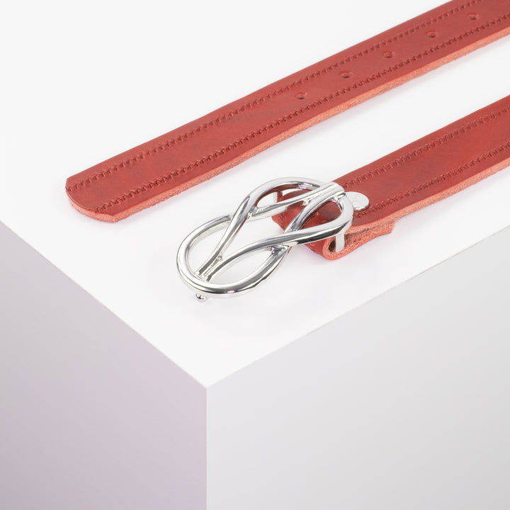 Ledergürtel 3cm mit Schnalle Havanna silber glänzend rot Reißverschluss