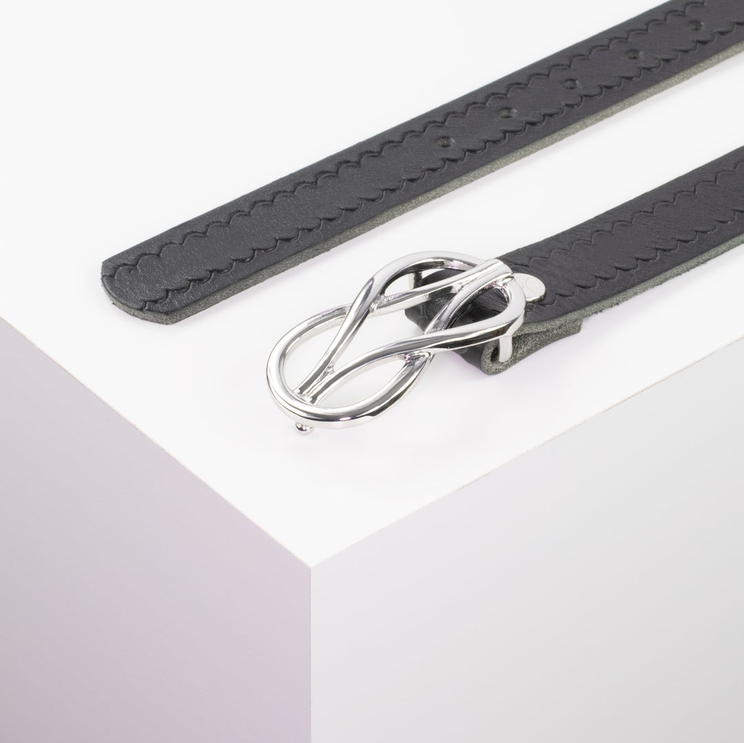 Ledergürtel 3cm mit Schnalle Havanna silber glänzend schwarz kleine Welle
