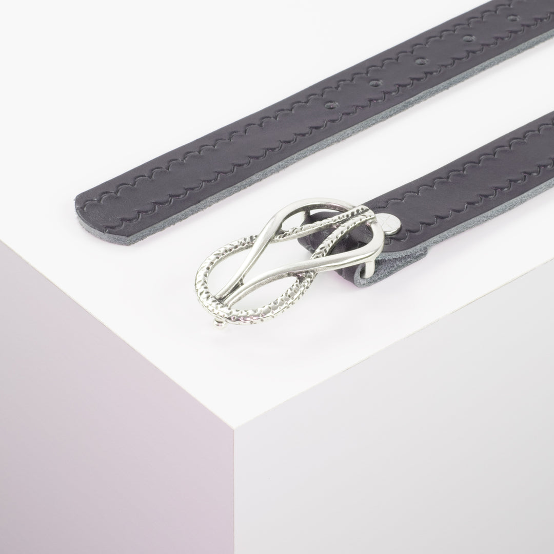 Ledergürtel 3cm mit Schnalle Havanna silber matt navi kleine Welle