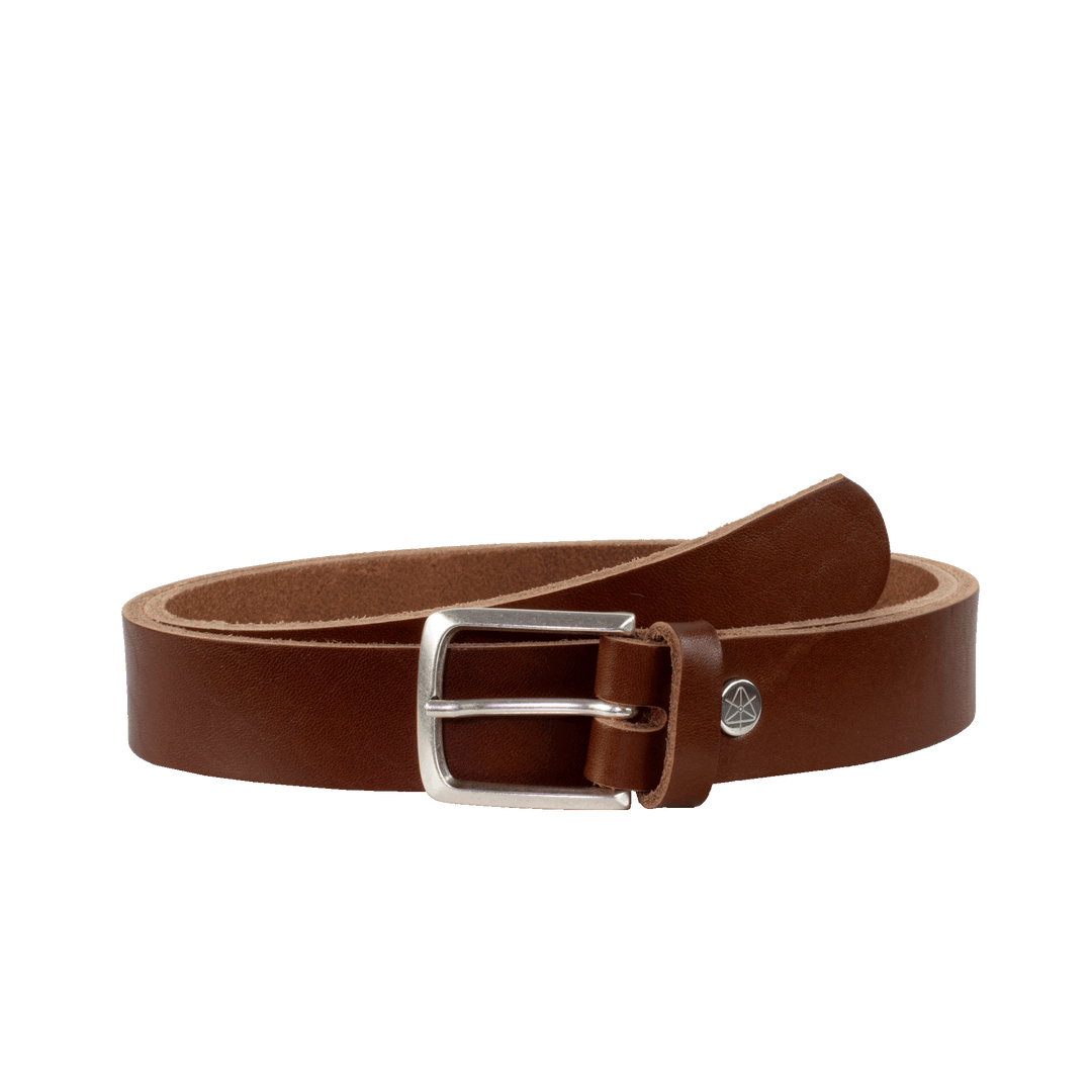 Ledergürtel 3cm mit Schnalle Perth silber cognac ohne Muster