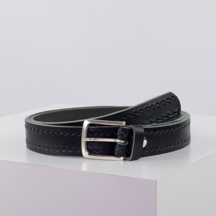 Ledergürtel 3cm mit Schnalle Perth silber navi kleine Welle