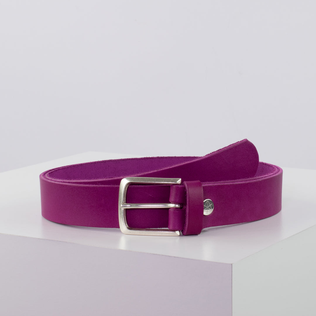 Ledergürtel 3cm mit Schnalle Perth silber pink ohne Muster