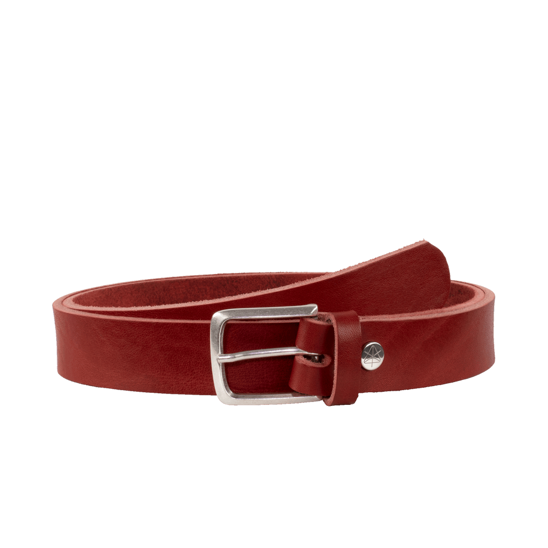 Ledergürtel 3cm mit Schnalle Perth silber rot ohne Muster