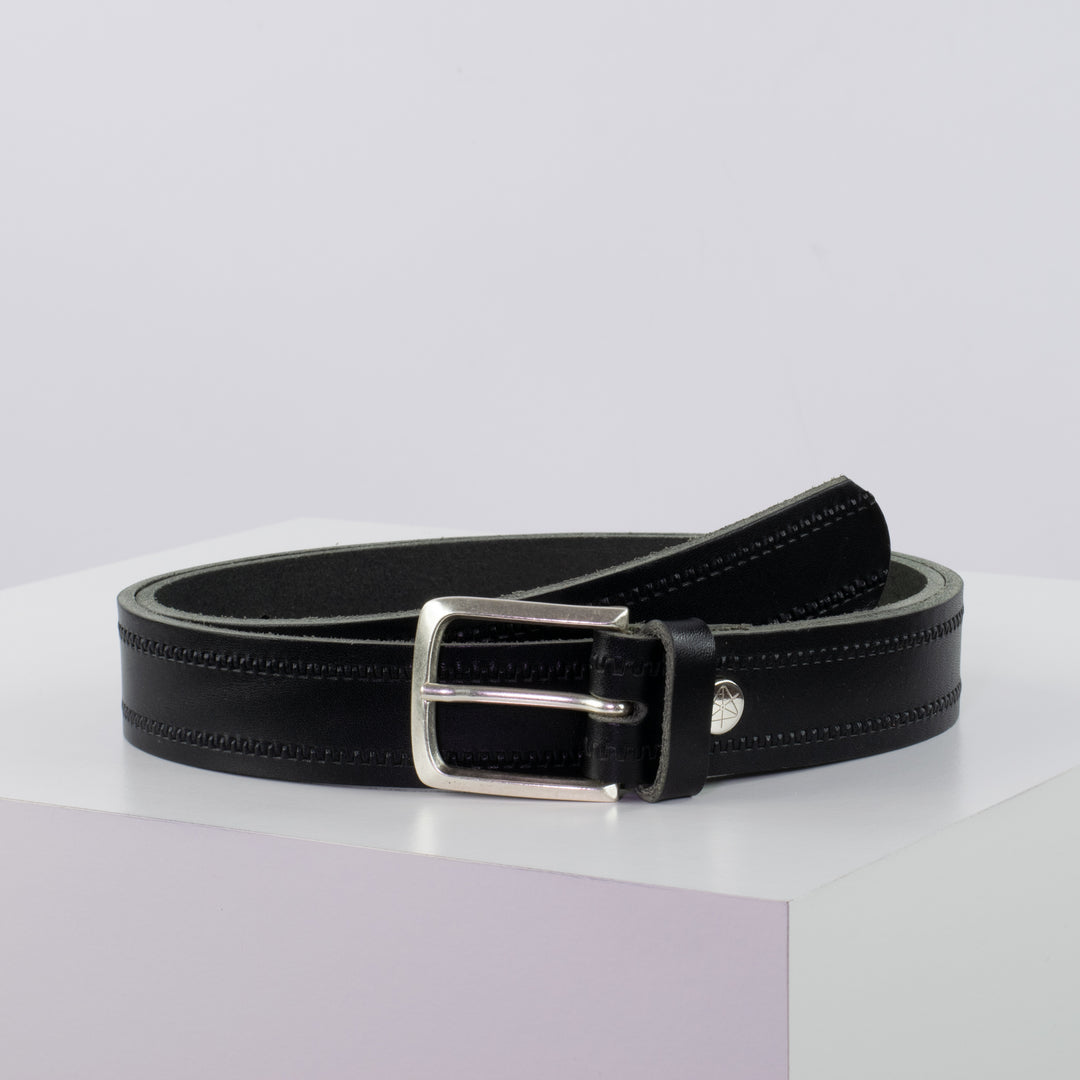 Ledergürtel 3cm mit Schnalle Perth silber schwarz Reißverschluss