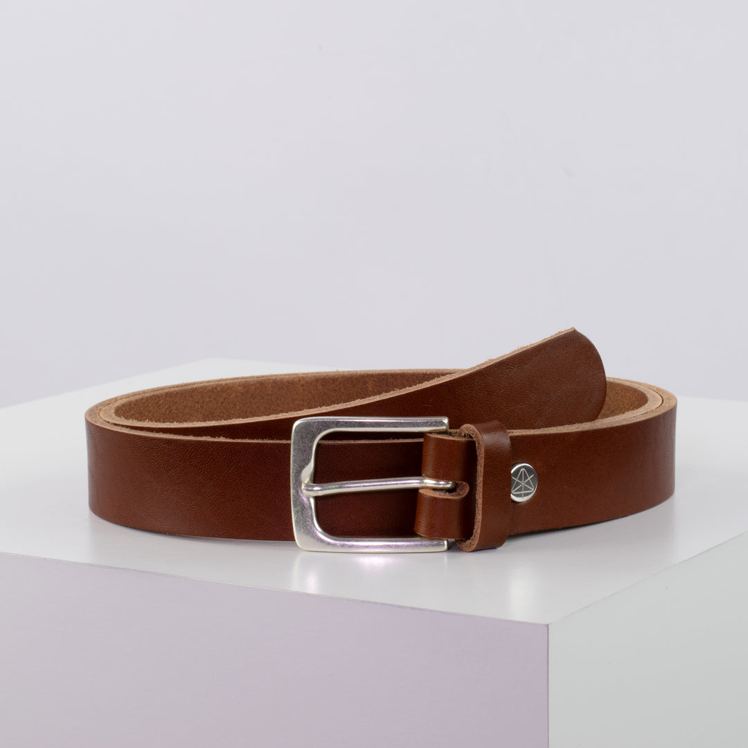 Ledergürtel 3cm mit Schnalle Caracas silber cognac ohne Muster