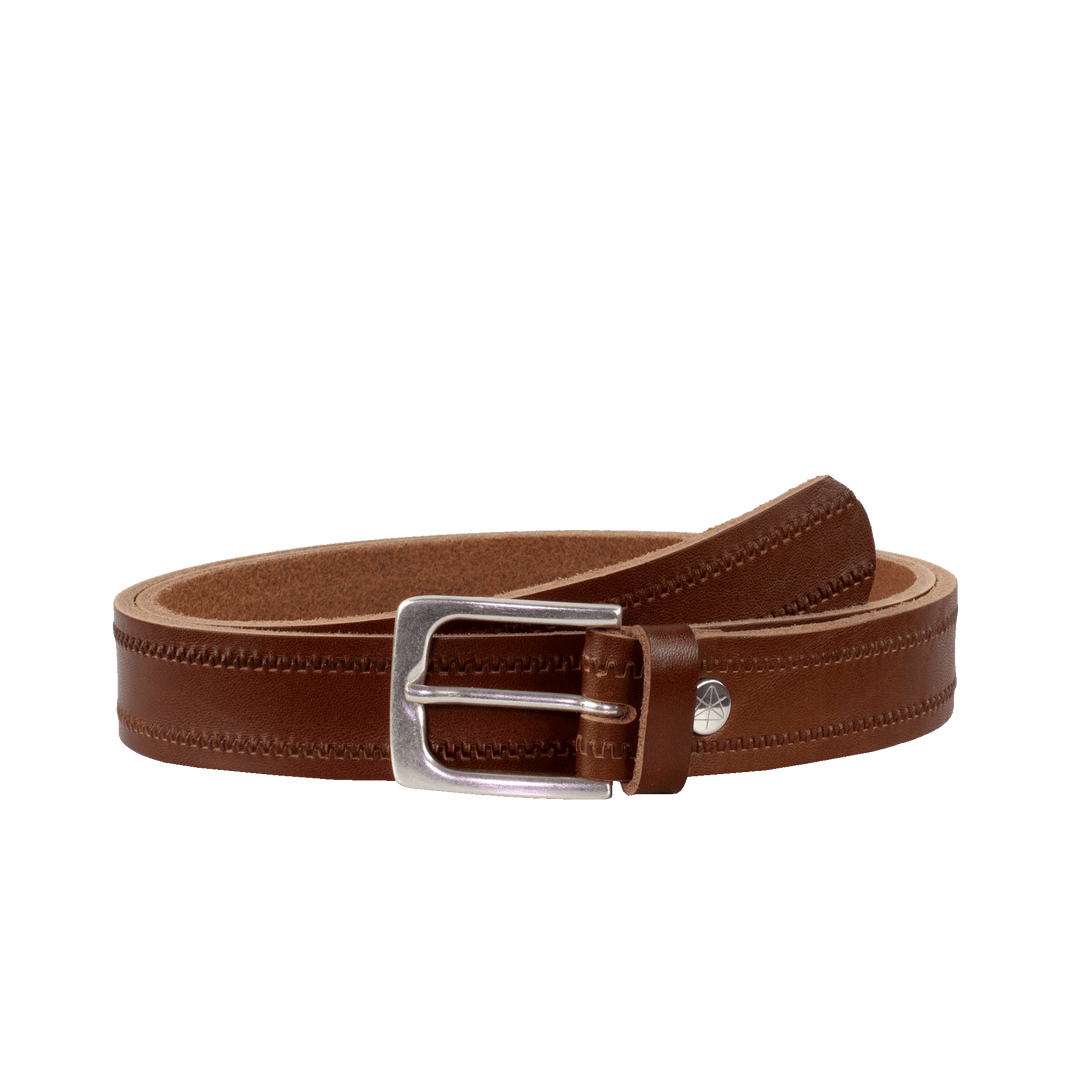 Ledergürtel 3cm mit Schnalle Caracas silber cognac Reißverschluss