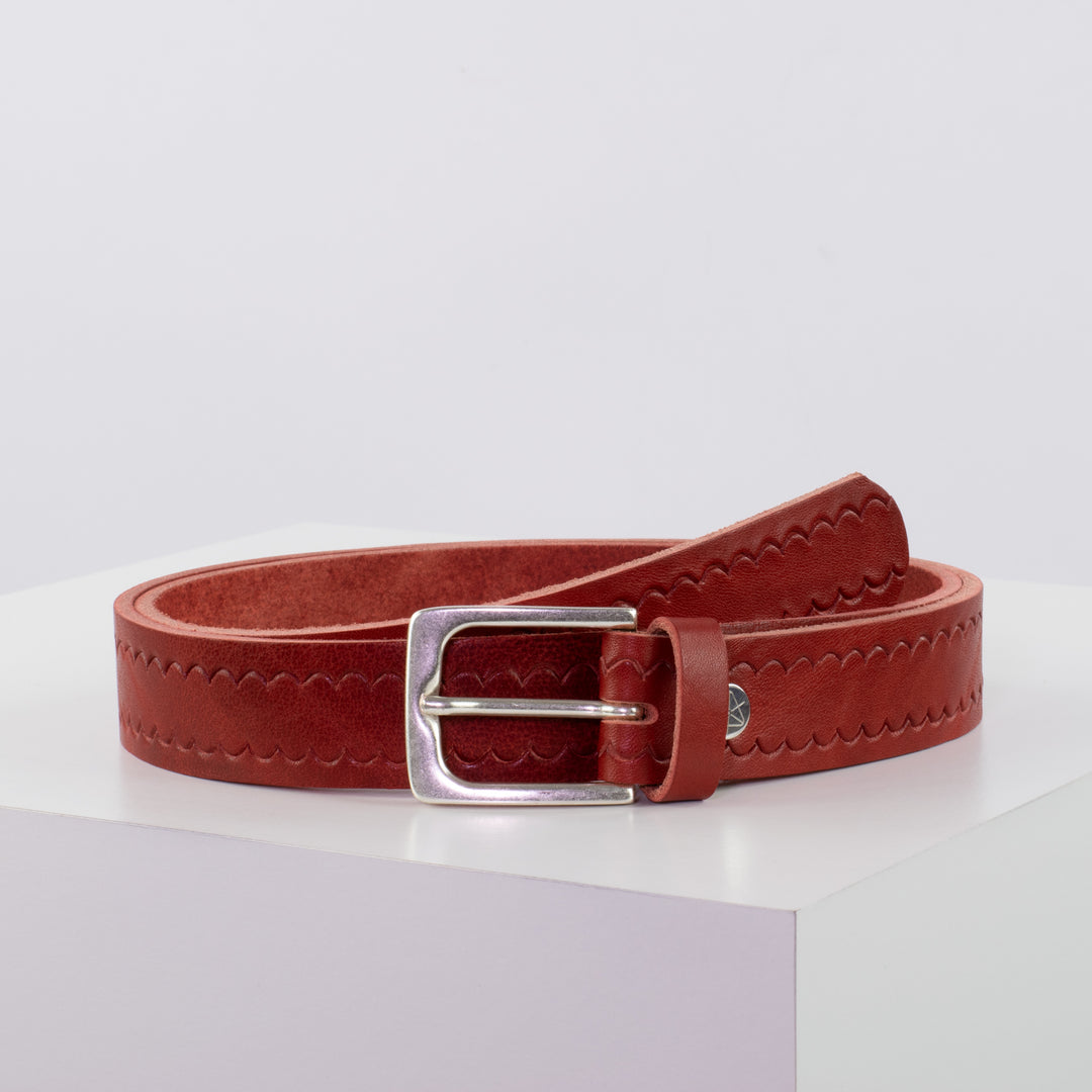Ledergürtel 3cm mit Schnalle Caracas silber rot kleine Welle