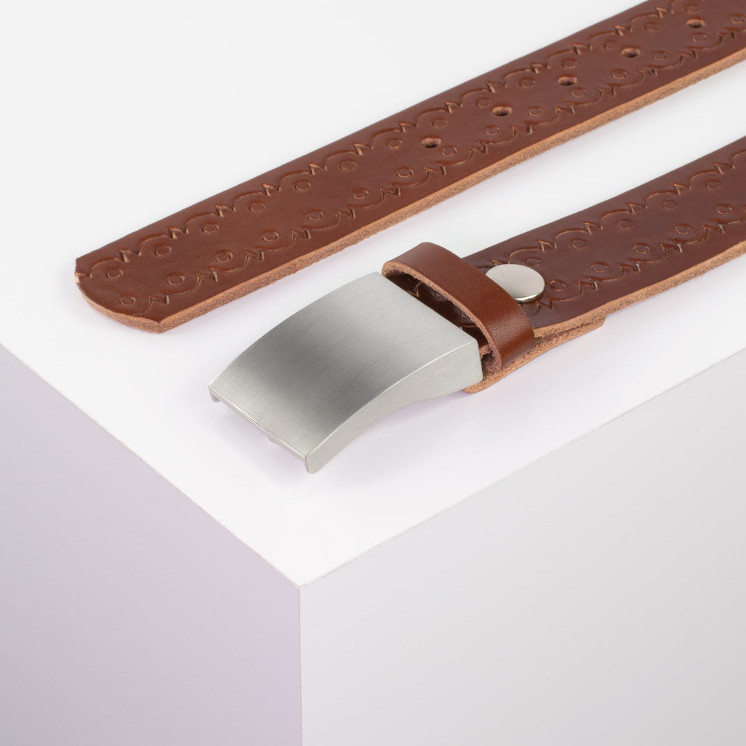 Ledergürtel 3,5cm mit Schnalle London cognac Lochwelle